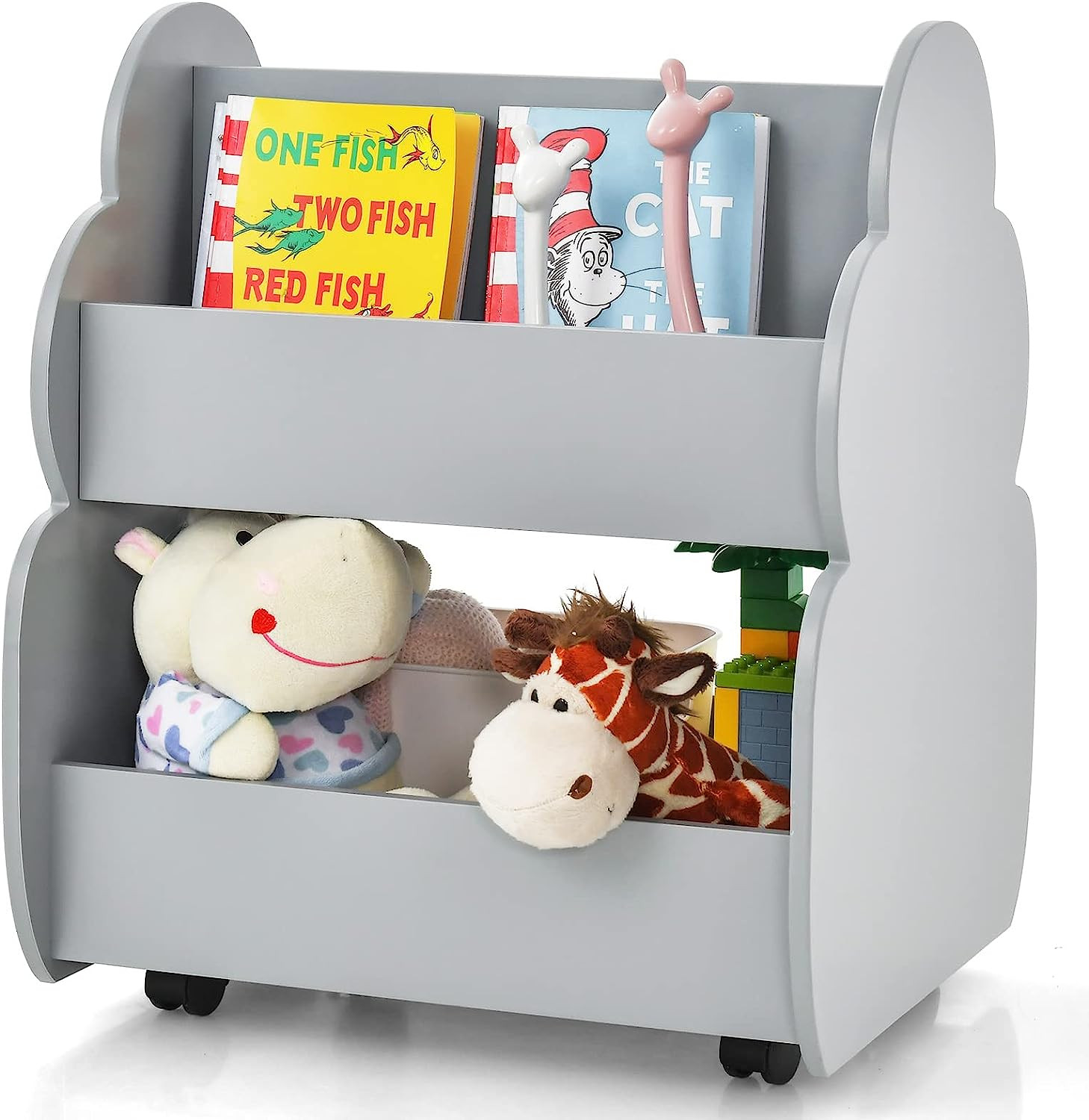 INFANS Kids Bookshelf with Wheels, Wooden Bookcase Toy Storage Cabinet Organizer Holder, Toddler ... | Walmart (US)