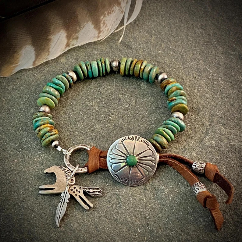 Native American Concho Button Bracelet With Genuine Turquoise, Navajo Pearls, Artisan Horse and F... | Etsy (US)