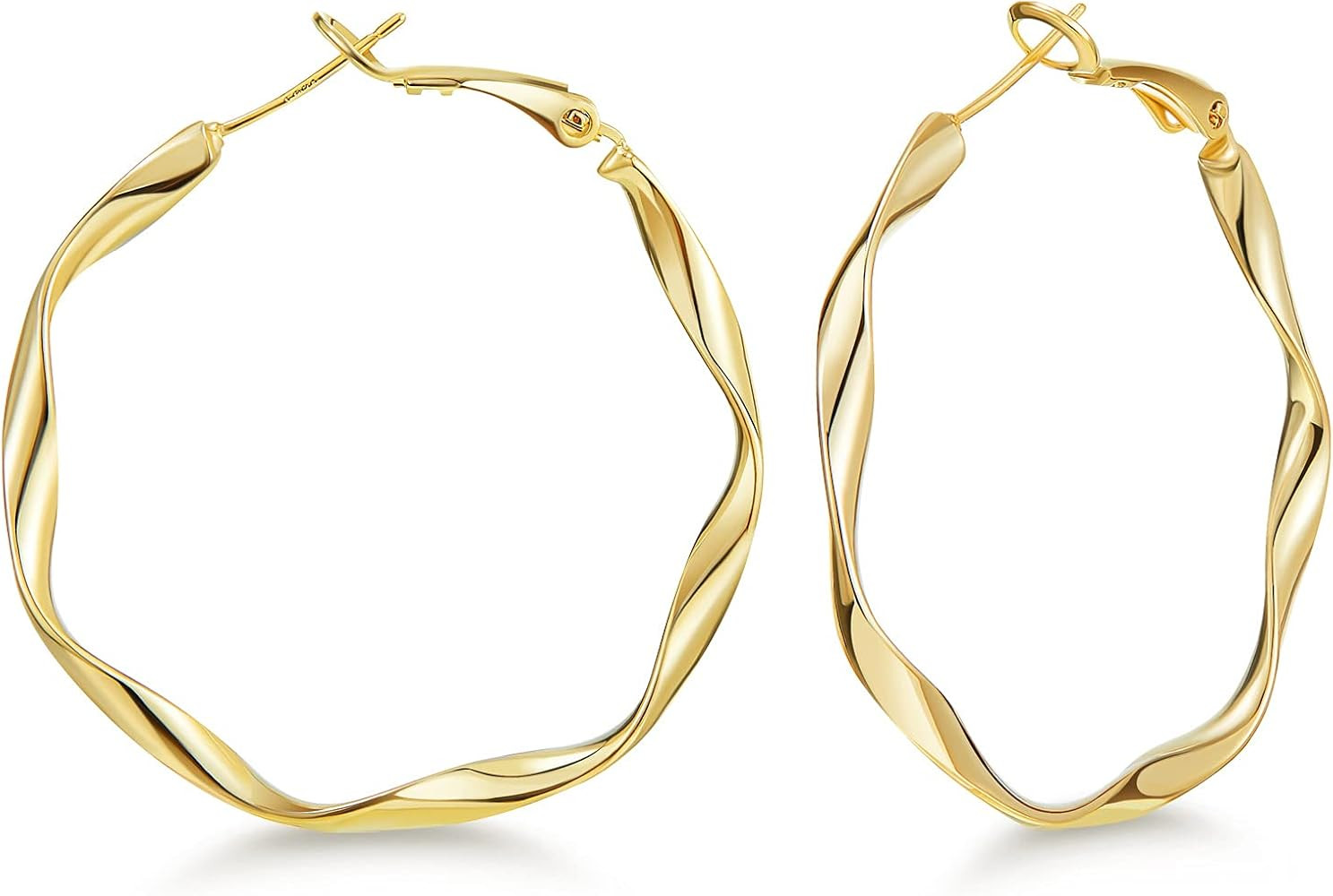 SWEETV Big Hoop Earrings for Women 14K Gold Plated 925 Sterling Silver Post Hypoallergenic Large ... | Amazon (US)