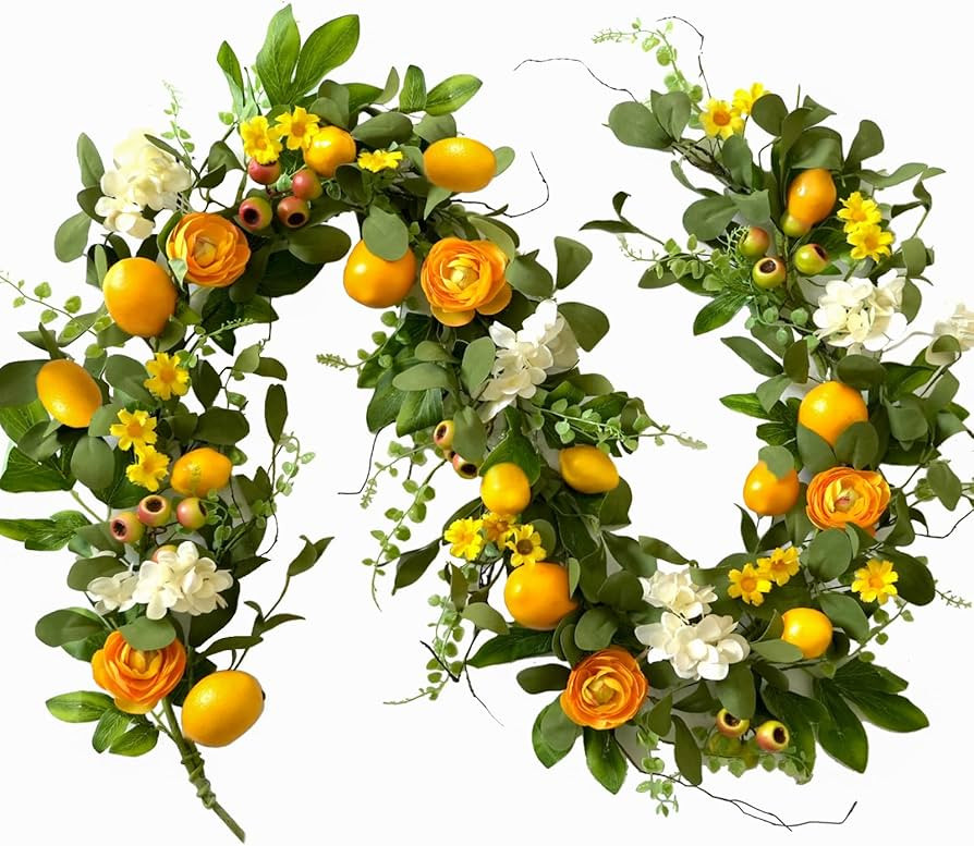 Bibelot 66 inch Artificial Lemon Garland with Yellow Peony, White Hydrangea, Green Leaves, Big Be... | Amazon (US)