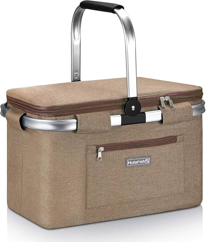HulaFish Foldable Insulated Picnic Basket with lid 32L Extra Large Insulated Bag Easy Storage Com... | Amazon (US)