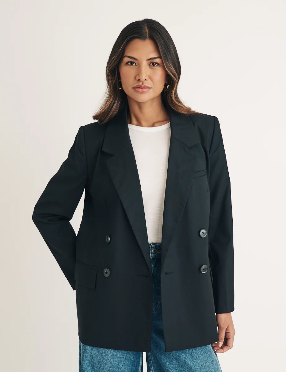Black Double Breasted Wool Blend Blazer | Nobody's Child