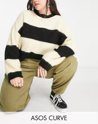 ASOS DESIGN Curve sweater in rib with stripe in black and white | ASOS (Global)