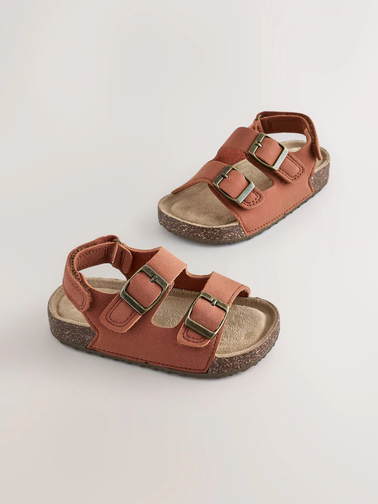 Tan/Brown Standard Fit (F) Double Buckle Cushioned Footbed Sandals | Next US