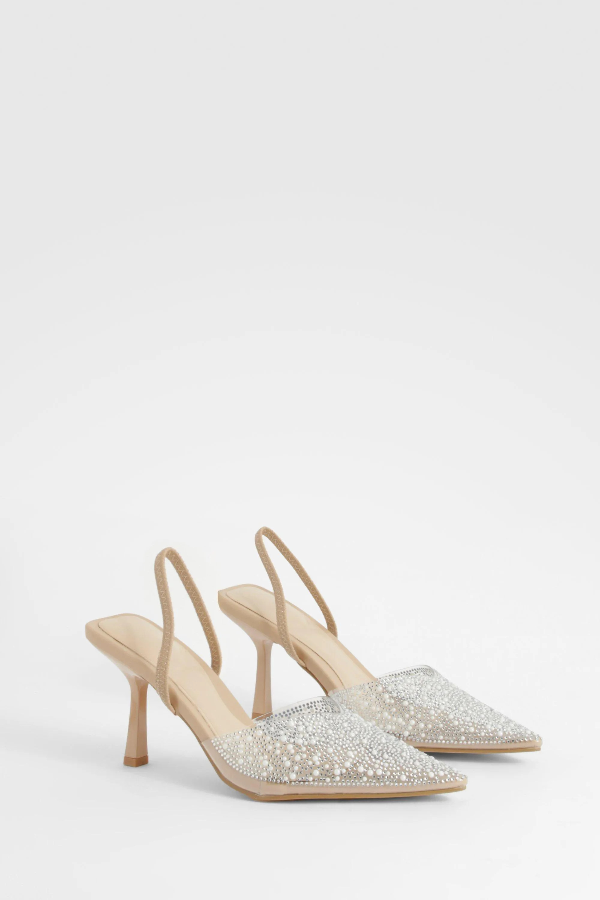Pearl Embellished Slingback Court Heels | Boohoo.com (UK & IE)