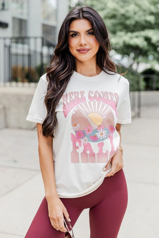 Here Comes Fall Ivory Oversized Graphic Tee | Pink Lily