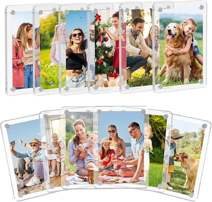 SAMYUCHO 12 Packs Acrylic Magnetic Picture Frame for Refrigerator, Mini Wallet Size Picture Frame... | Amazon (US)