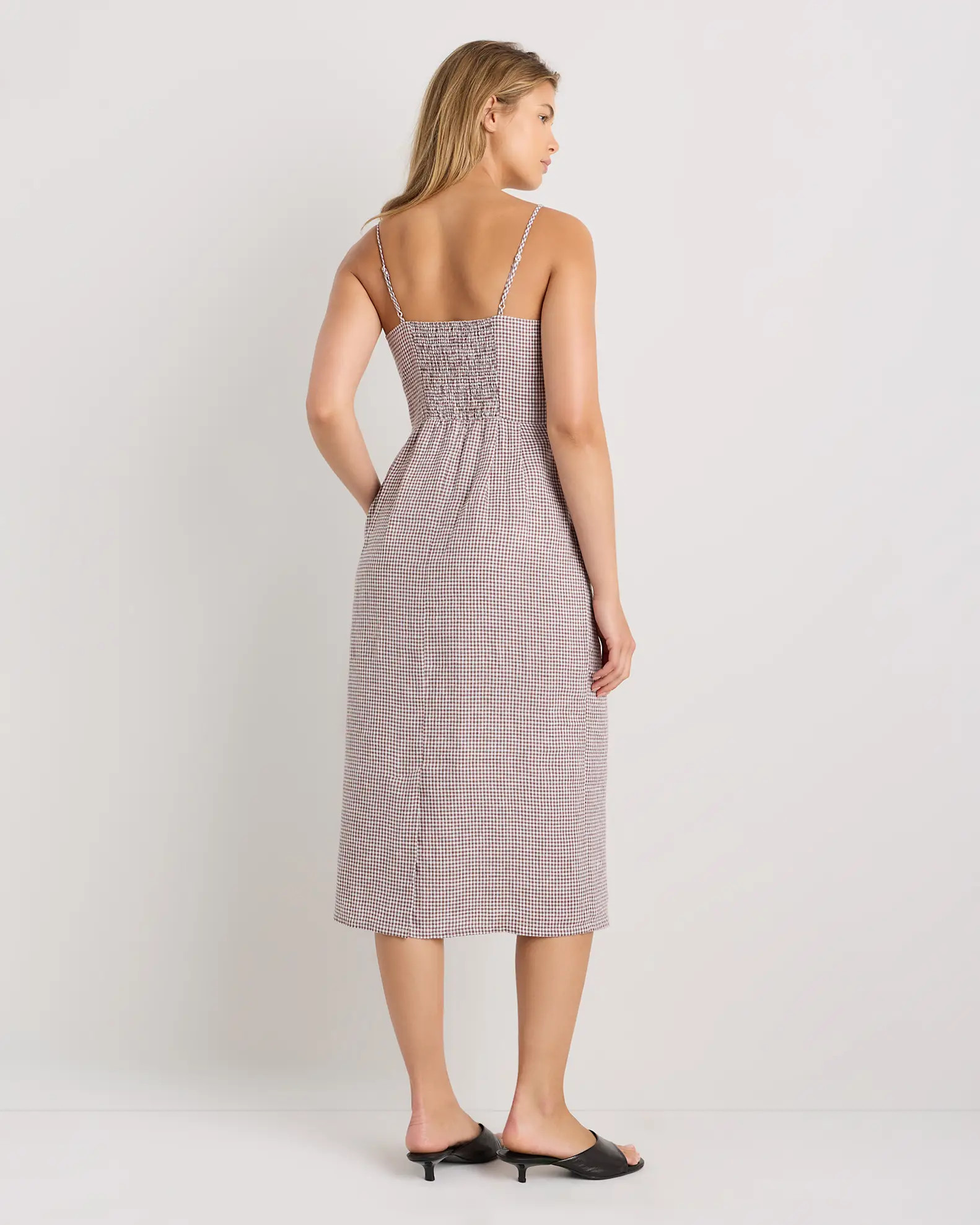 100% European Linen Scoop Neck Midi Dress in Blue Pinstripe | Quince