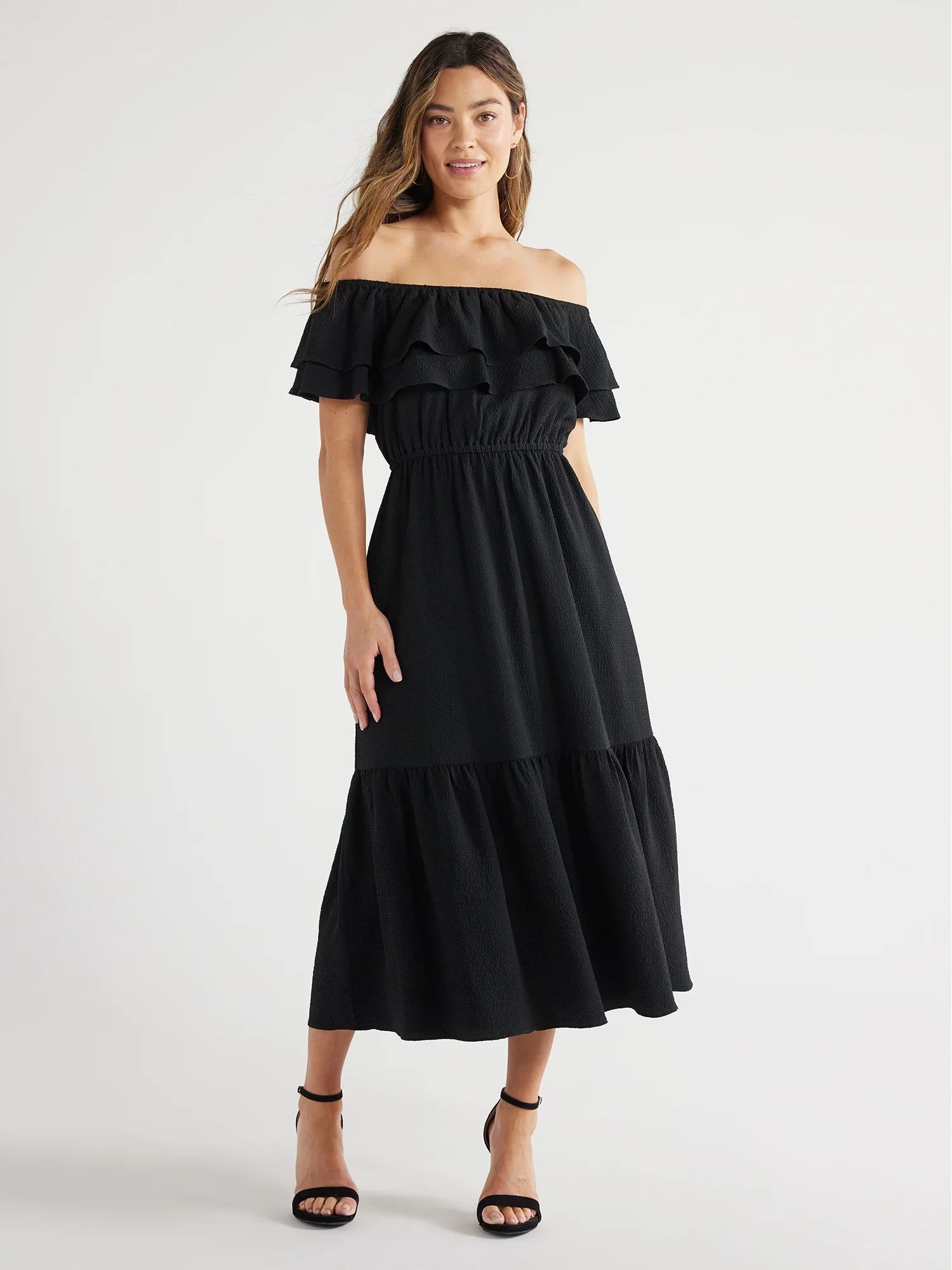 Sofia Jeans Women's and Women's Plus Maxi Dress with Double Ruffle Convertible Neck, Sizes XS-5X ... | Walmart (US)