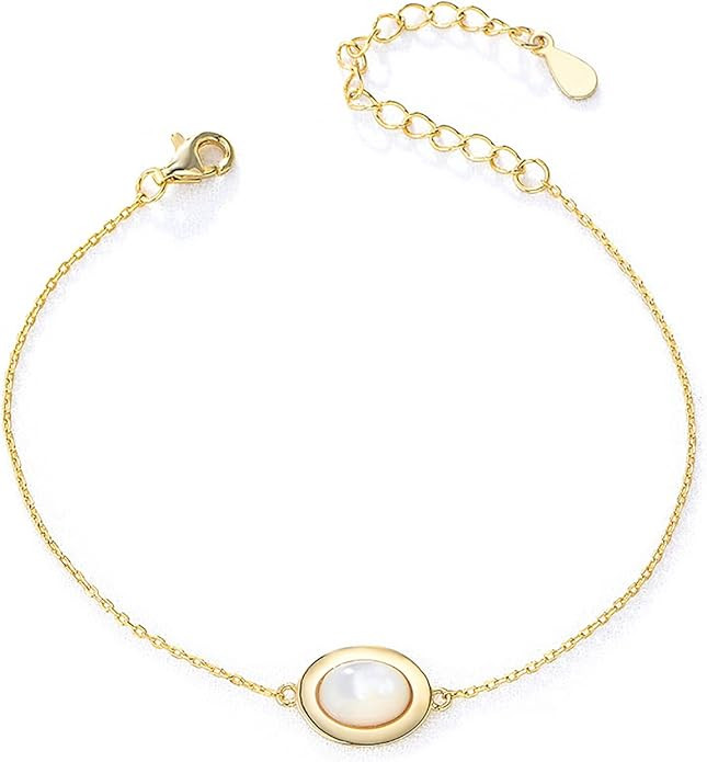 14K Gold Pearl Bracelet with Moissanite,Dainty Freshwater Cultured Pearl Bracelet for Women,Love ... | Amazon (US)