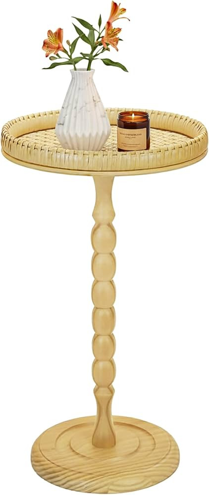 Drink Table,21" H Rattan Small Side Table with Solid Wood Leg Stand, Boho Accent Cocktail Tables ... | Amazon (US)