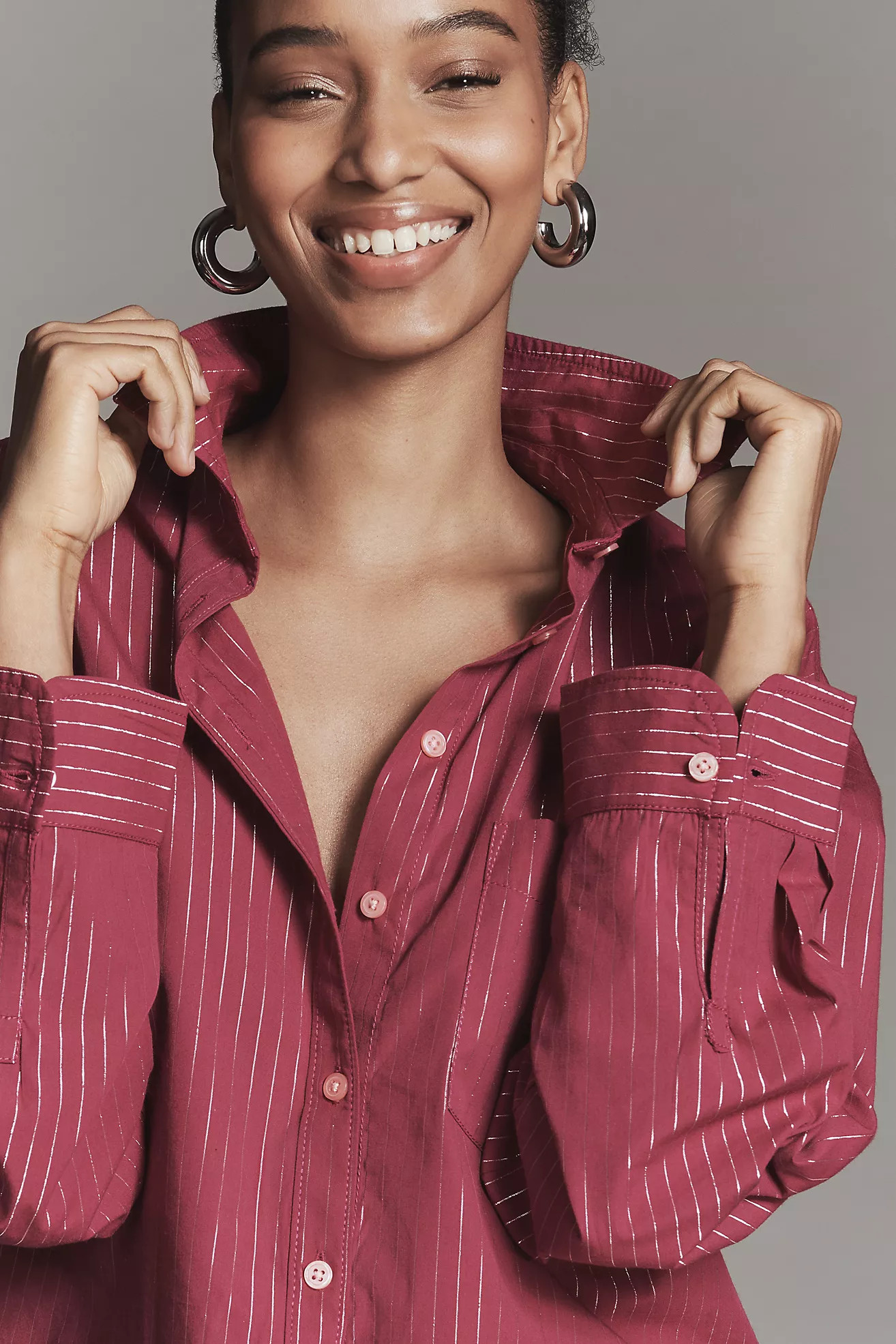 The Shrunken Bennet Lurex Stripe Buttondown Shirt by Maeve | Anthropologie (US)