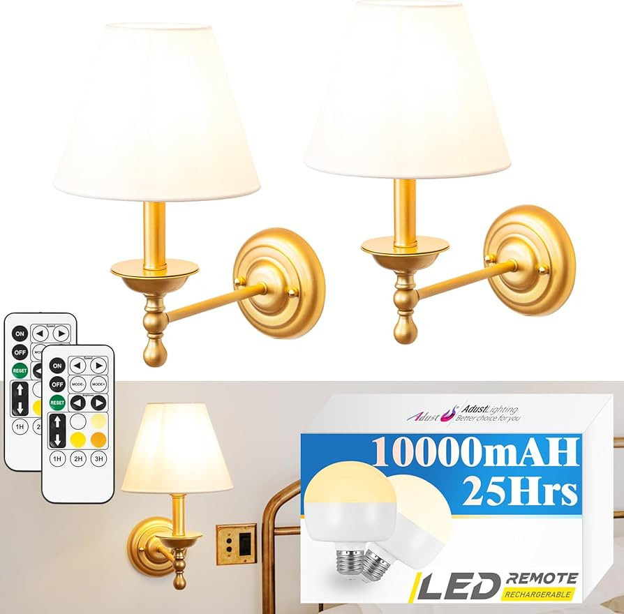 Adust Battery Operated Wall Sconce Set of Two Remote Control Dimmable Rechargeable LED Bulb, 25-6... | Amazon (US)