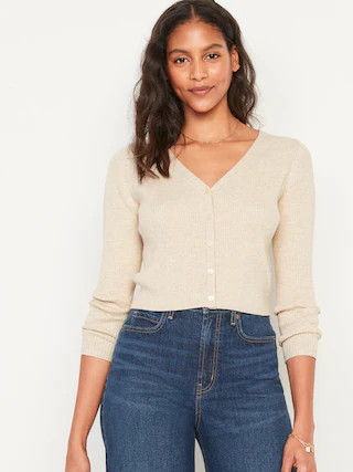 Long-Sleeve Cropped Rib-Knit Cardigan Sweater for Women | Old Navy (CA)