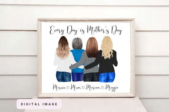 Adult Mother and Daughters portrait, digital illustration, mom, daughter and grandmother illustra... | Etsy (US)