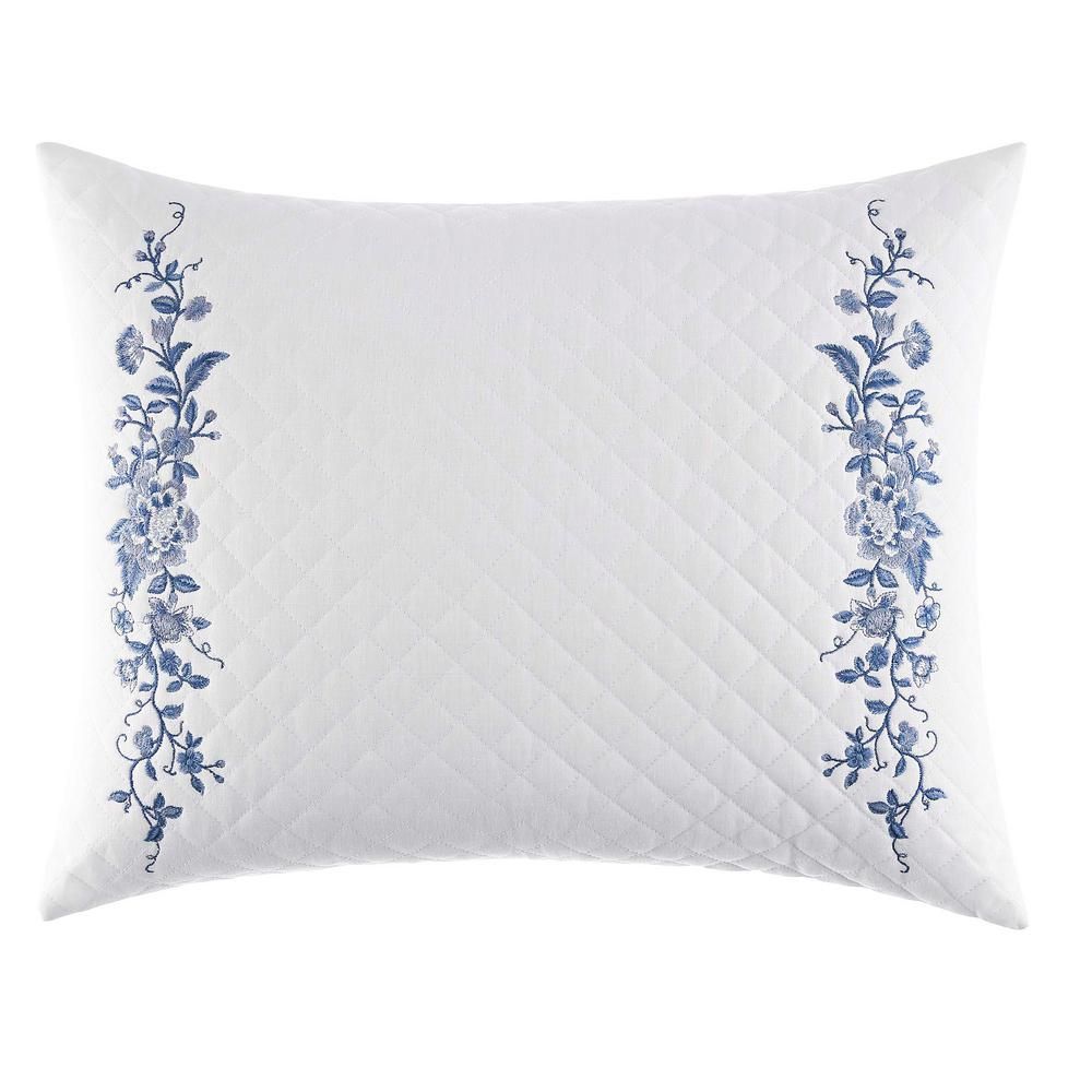 Laura Ashley Charlotte China Blue Floral Cotton Blend 16 in. x 20 in. Throw Pillow | The Home Depot