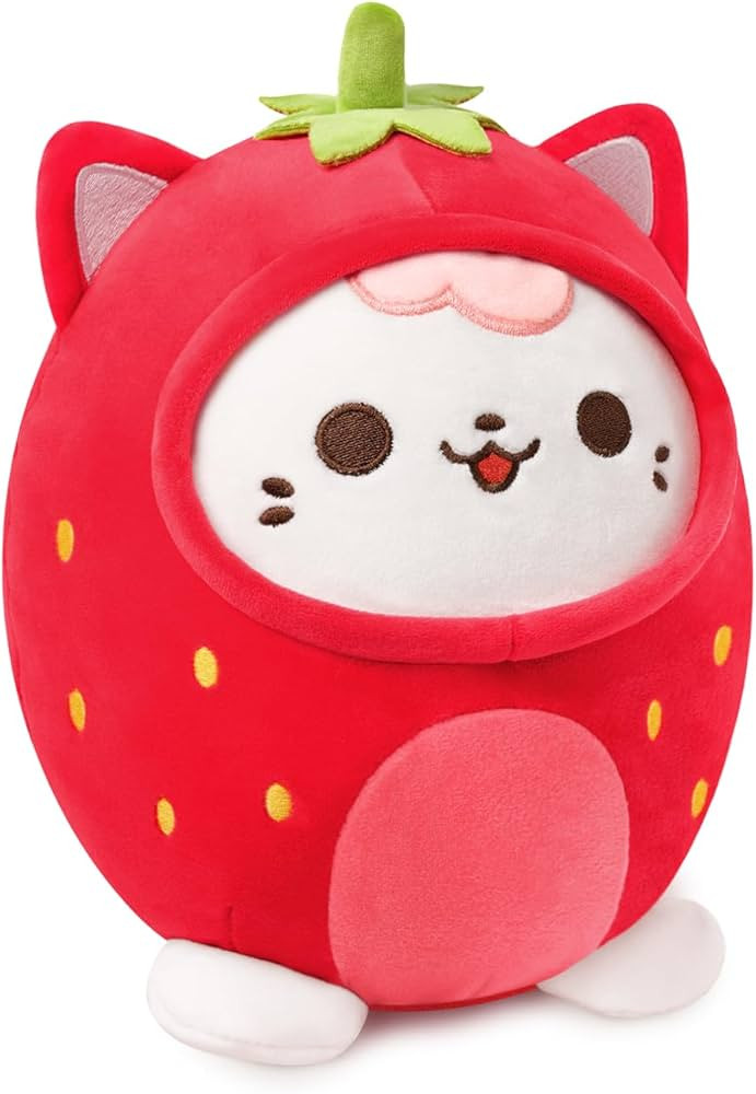 PEACH CAT Strawberry Cat Plush Pillow Cute Strawberry Kitten Stuffed Animal Cat plushie with Stra... | Amazon (US)