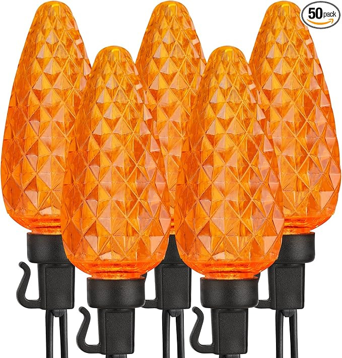 Brizled C9 Halloween Lights, 33ft 50 LED Faceted C9 Orange Lights String Connectable, 120V UL Cer... | Amazon (US)
