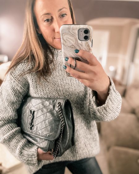 Winter grays. This is one sweater that will be in my rotation for a very long time. I love the chunky knot and oversized look. Plus it has a slightly higher neck but not a full turtleneck. Love it. I wear the bodysuits underneath too.  Worth the price tag  

#LTKitbag #LTKSeasonal #LTKfindsunder100