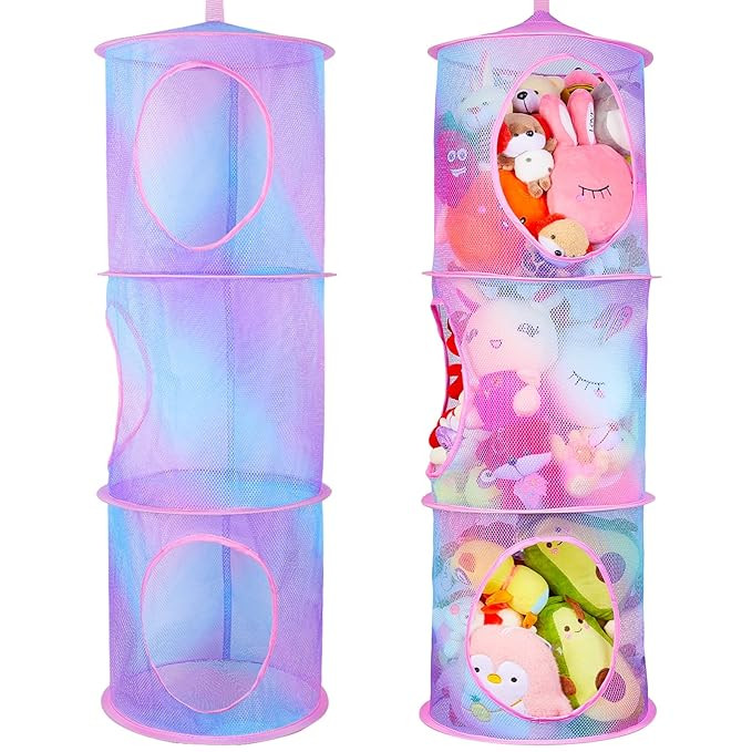 Basumee Hanging Stuffed Animal Storage Nets - 3 Tier Hammock Organizer for Kids' Rooms, Blue and ... | Amazon (US)