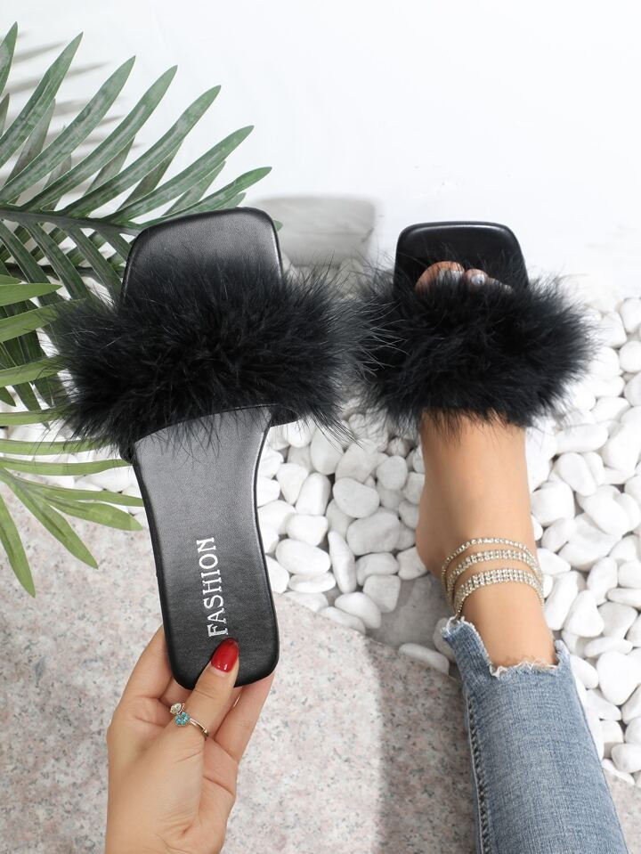 Women's Black & Patent Leather Patchwork Thong Slippers For Party | SHEIN
