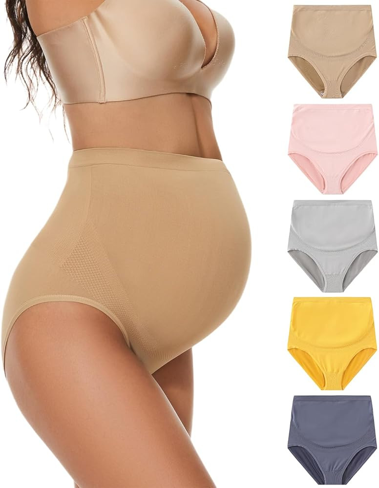Maternity Underwear Over Bump, Seamless Maternity Support Panties, Plus Size, Multi Pack | Amazon (US)