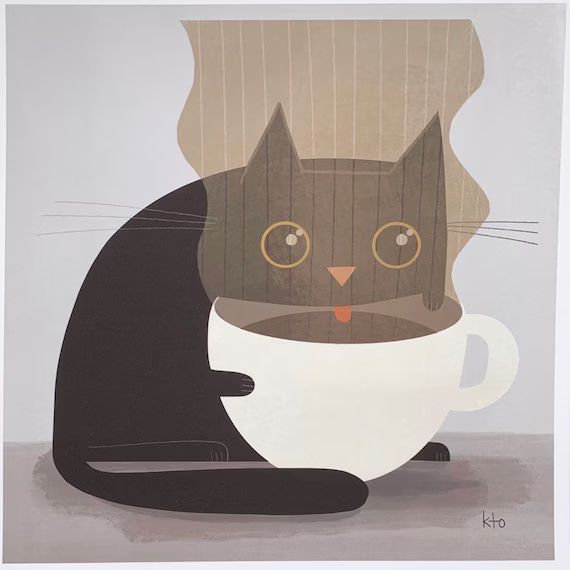Coffee Cat Cute Art Print - Cat Lovers - Coffee Lovers - Cat Illustration - Coffee Art - Cat Art-... | Etsy (US)