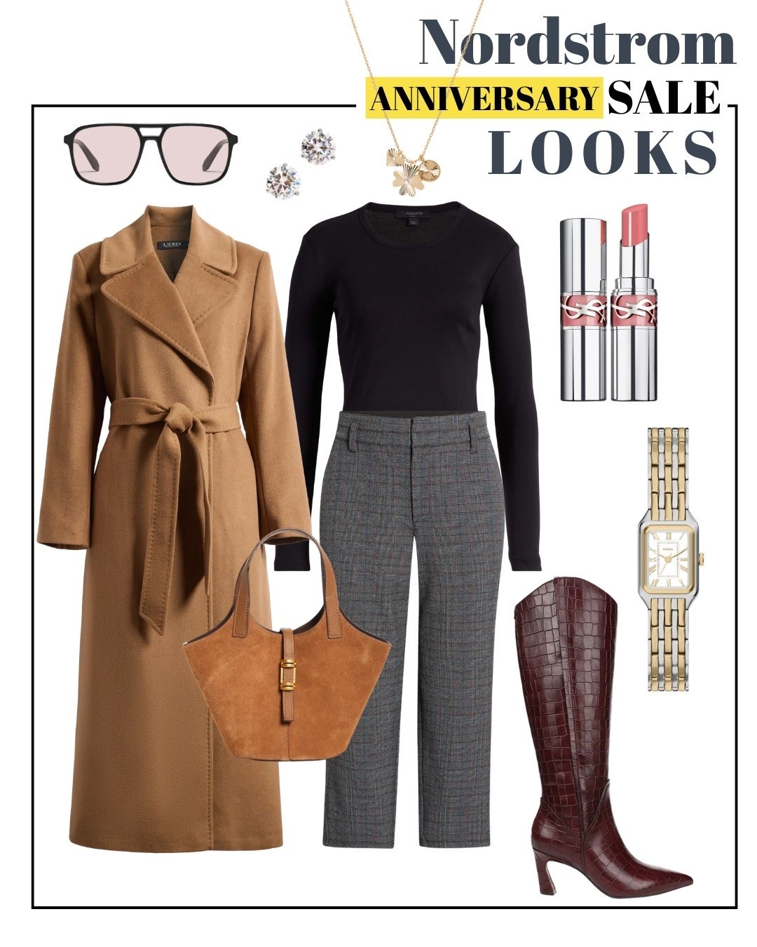 Trendy pieces come and go, but classics stay. This outfit is filled with wardrobe staples that work for the office, dinner dates, holiday events, and everyday fall outfits. Even better, many are part of the Nordstrom Anniversary Sale. Nordstrom Anniversary Sale, fall outfit ideas, camel coat outfit, knee high boots outfit, fall capsule wardrobe, workwear outfit, classic fall fashion, plaid trousers outfit, timeless wardrobe staples, women's fall style

#LTKootd #LTKSaleAlert #LTKSeasonal