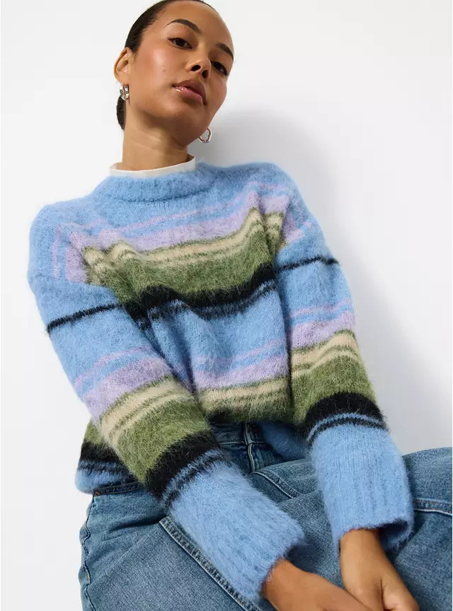 Buy Blue Brushed Knit Stripe Jumper L | Jumpers | Tu | Tu Clothing