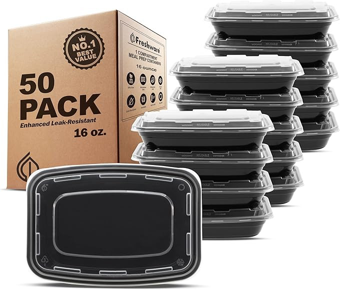 Freshware Meal Prep Containers [50 Pack] 1 Compartment Food Storage Containers with Lids, Bento B... | Amazon (US)