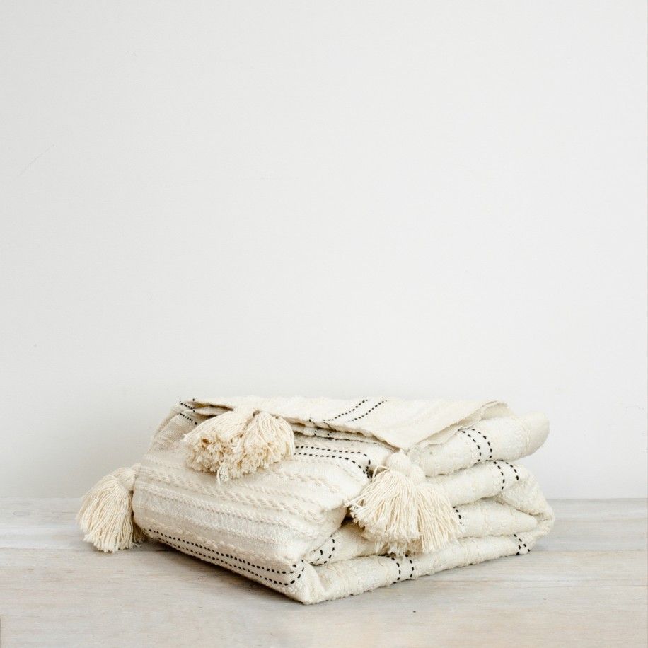 Also Home Malax Black and Natural Textured Weave Throw with Tassels - Trouva | Trouva (Global)