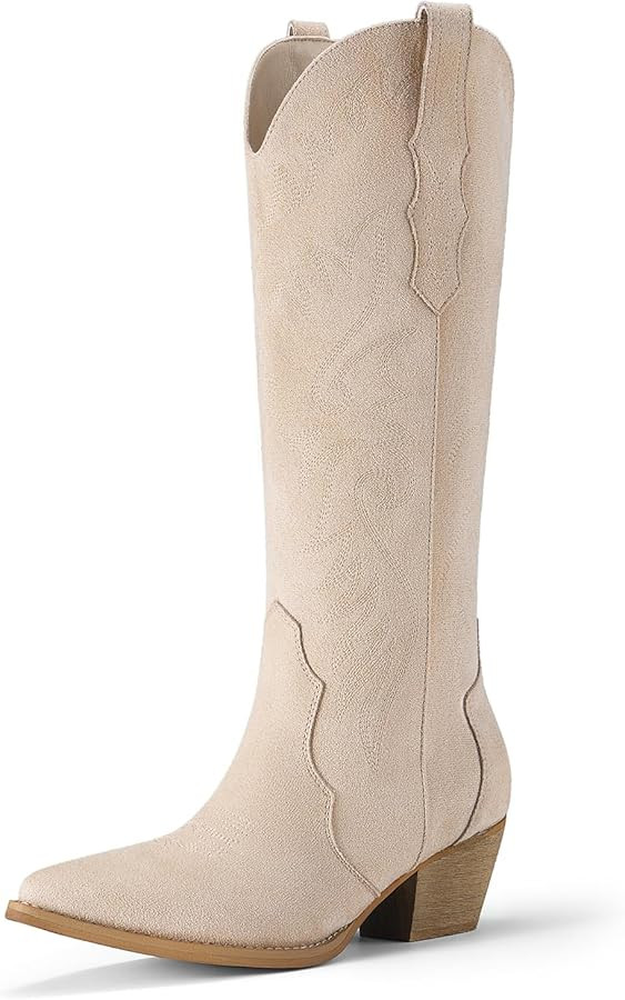 Rollda Cowboy Boots for Women Cowgirl Boots Embroidered Knee-High Western Boots Pointy Toe with C... | Amazon (US)