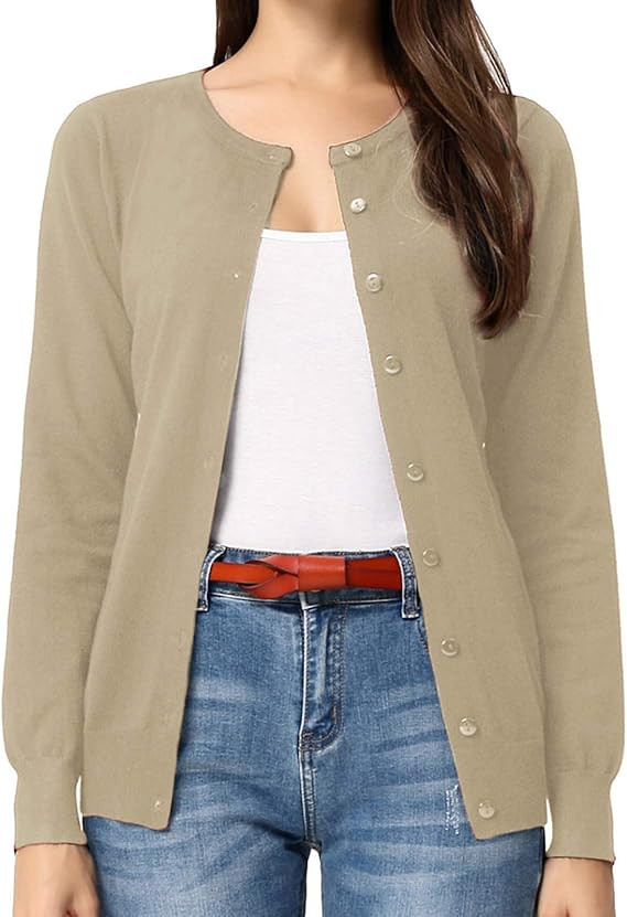 GRACE KARIN Women's Long Sleeve Button Down Crew Neck Classic Sweater Knit Cardigan | Amazon (US)