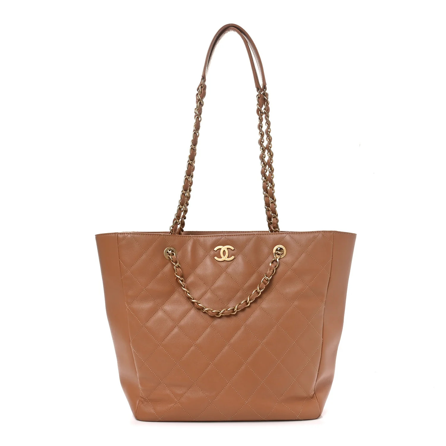 Lambskin Quilted Shopping Tote Brown | FASHIONPHILE (US)