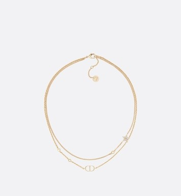 Petit CD Double Necklace Gold-Finish Metal and White Crystals | DIOR | Dior Couture