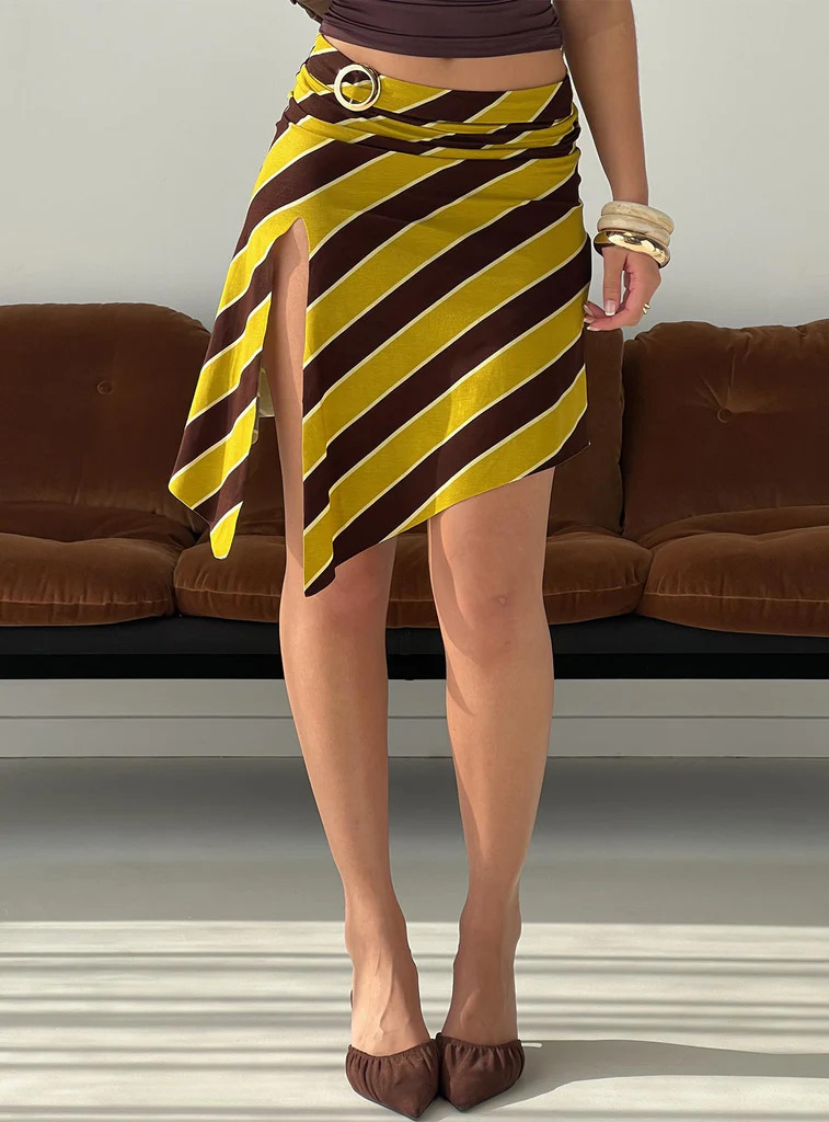 Sherry Midi Skirt Stripe Retro Yellow | Princess Polly US