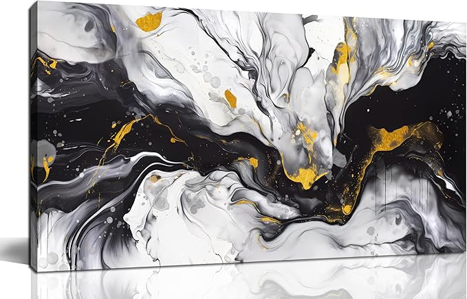 Alsingbago Large Abstract Canvas Wall Art for Living Room Bedroom Black and White Picture Ink and... | Amazon (US)