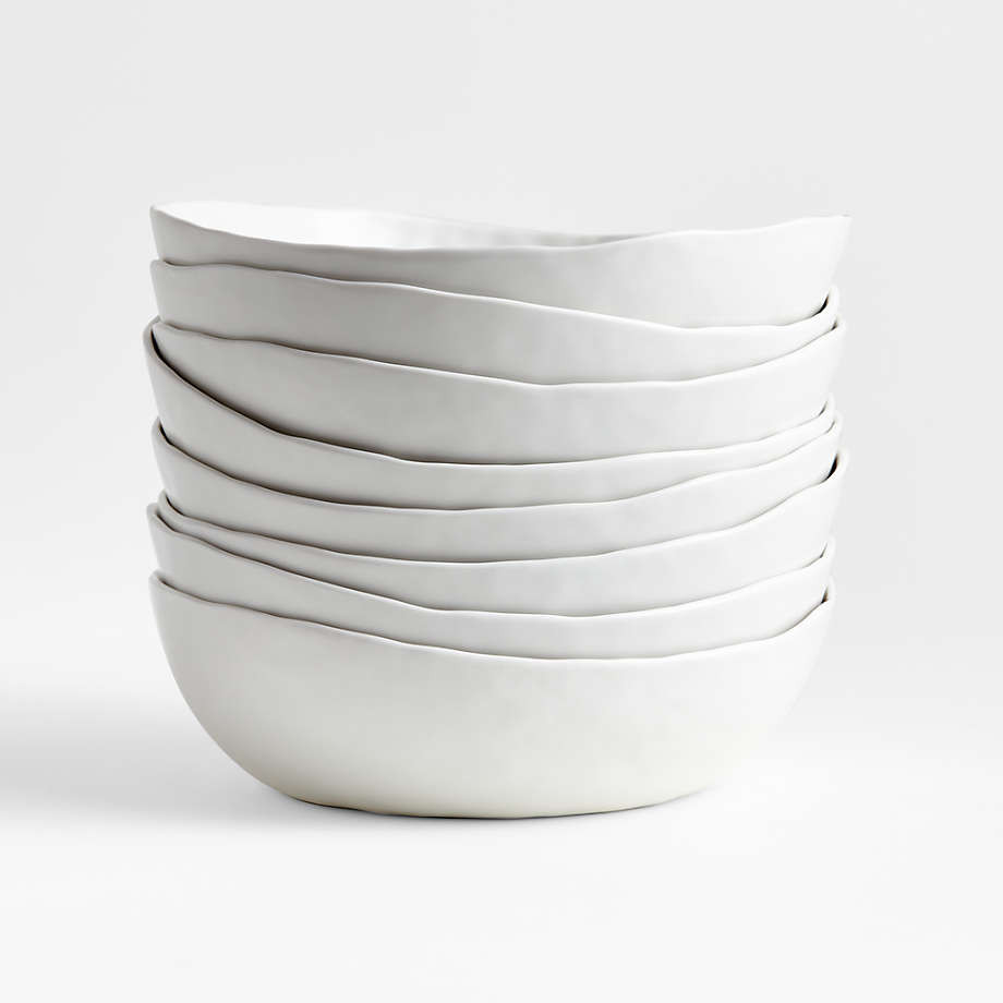 Mercer Matte White Low Bowls, Set of 8 | Crate & Barrel
