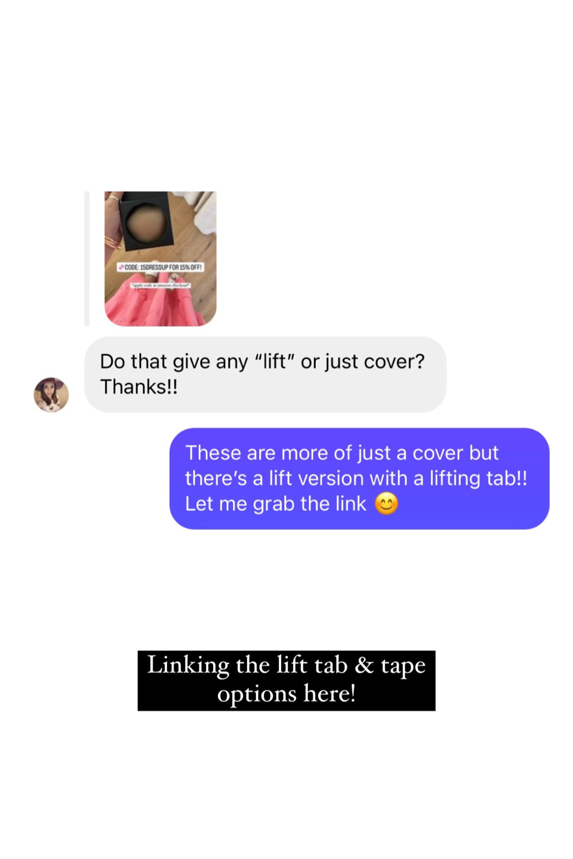 Code: 15dressup works for 15% off on Amazon! 
Got a code for Nippies! 90% of the time, I’m wearing these with all of my outfits. They have a lift option & tape as well that I’ll link! 


#LTKSeasonal #LTKstyletip #LTKunder50