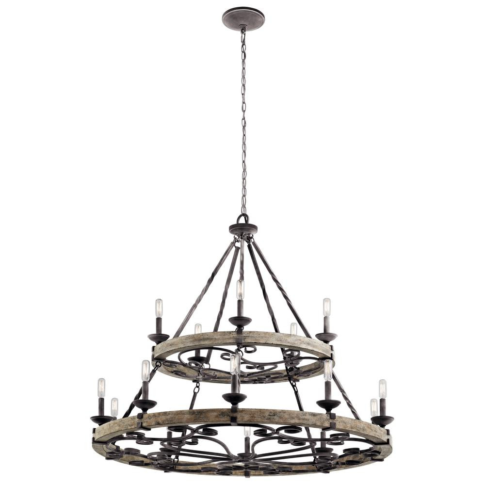 KICHLER Taulbee 15-Light Weathered Zinc Farmhouse Circle Dining Room Chandelier | The Home Depot