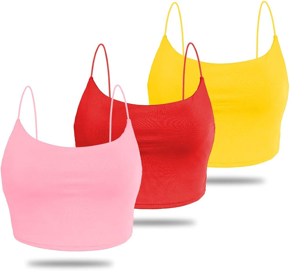 Amilia Women's Basic Solid Cami Spaghetti Double Layer Crop Tank Top | Amazon (US)