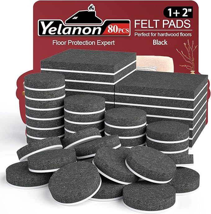Yelanon Felt Furniture Pads - 80 Pcs Furniture Pads for Hardwoods Floors, Cuttable Felt Chair Pad... | Amazon (US)