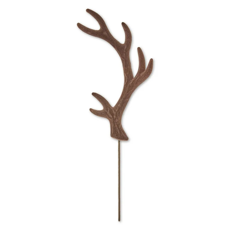 Brown Velvet-Feel Antler Decorative Christmas Pick, 18 in, by Holiday Time | Walmart (US)