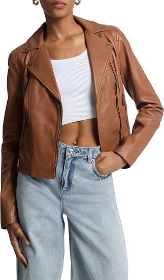Michael Kors Women's Leather Moto Jacket | Amazon (US)