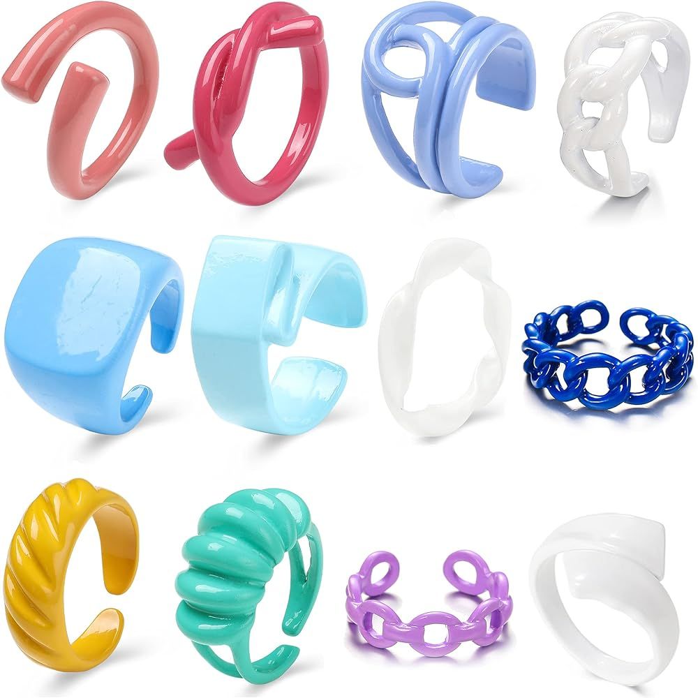 Chunky Rings Colorful, Trendy Resin Acrylic Open Stackable Finger Knuckle Y2K Rings for Women | Amazon (US)
