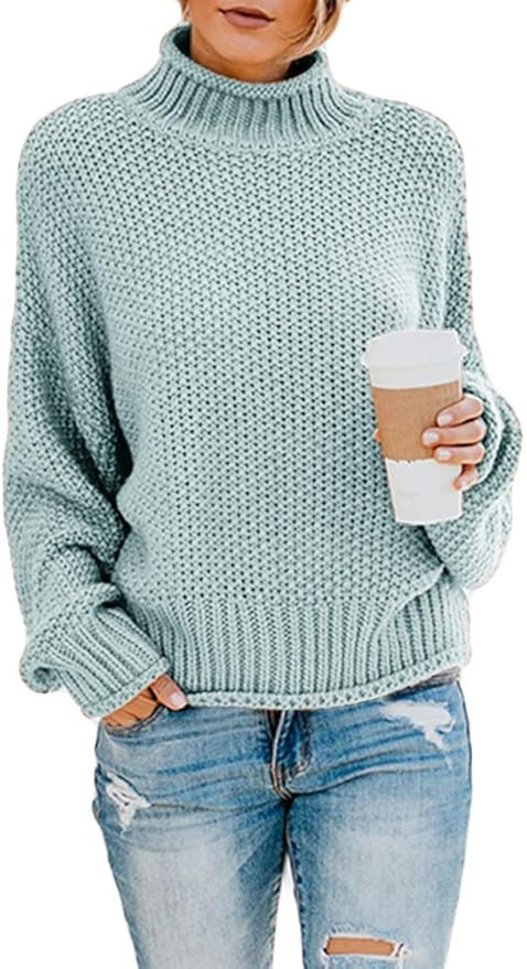 Ybenlow Womens Turtleneck Sweaters Batwing Long Sleeve Casual Loose Oversized Chunky Knit Pullove... | Amazon (US)