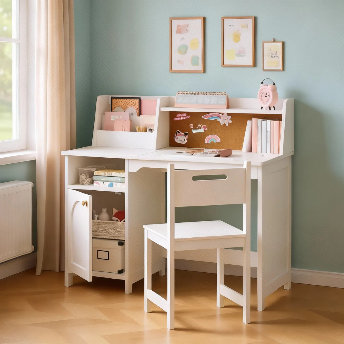 35.4" W Kids Study Desk with Hutch and Tiltable Desktop and Chair Set | Wayfair North America