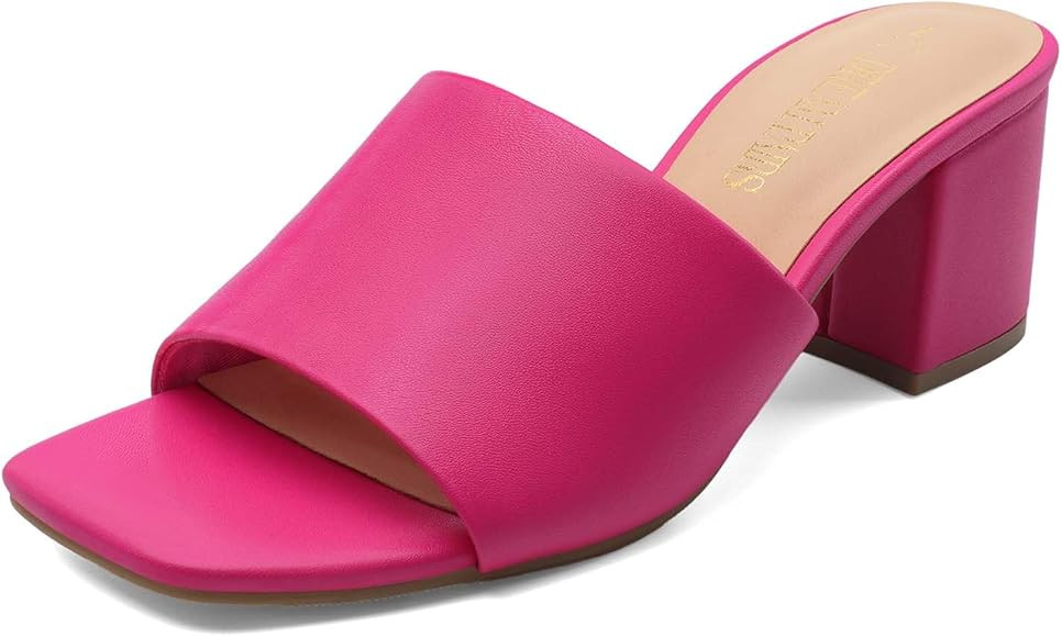 DREAM PAIRS Women's Square Open Toe Heels Sandals Low Block Chunky Heeled Sandals Slide Sandals S... | Amazon (US)
