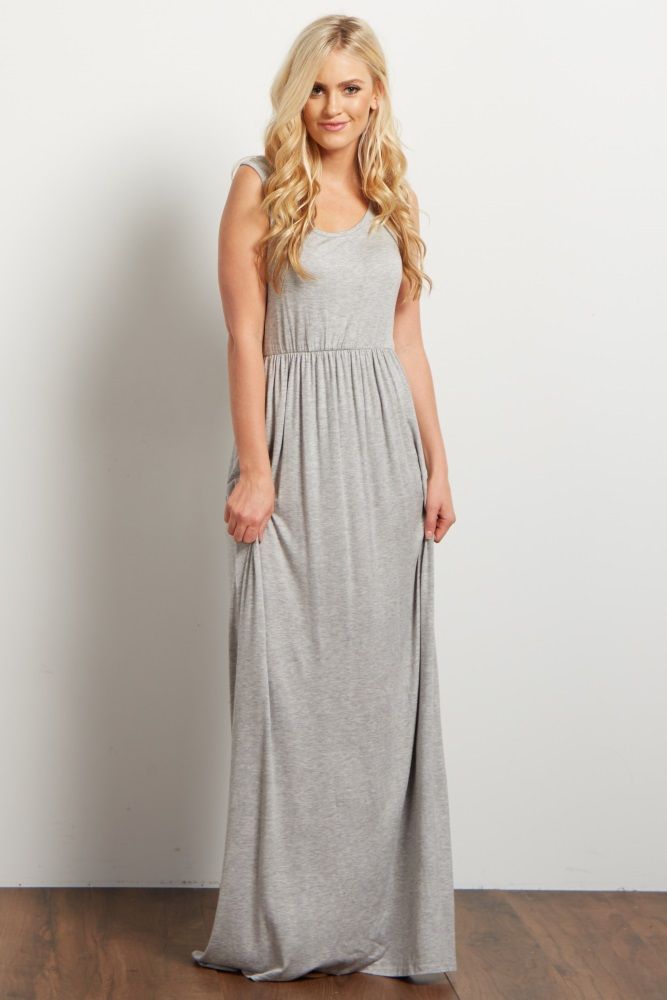 Grey Basic Sleeveless Maxi Dress | PinkBlush Maternity