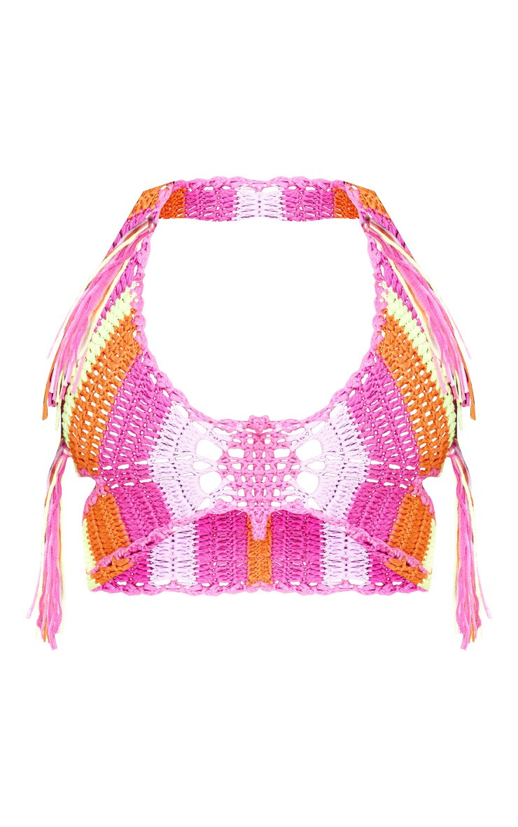 Top papillon en maille crochet multicolore contrastante | PrettyLittleThing (FR)